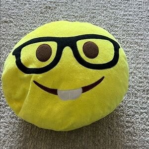 Yellow Nerd Emoji Plush Pillow - Cute Glasses Smile
